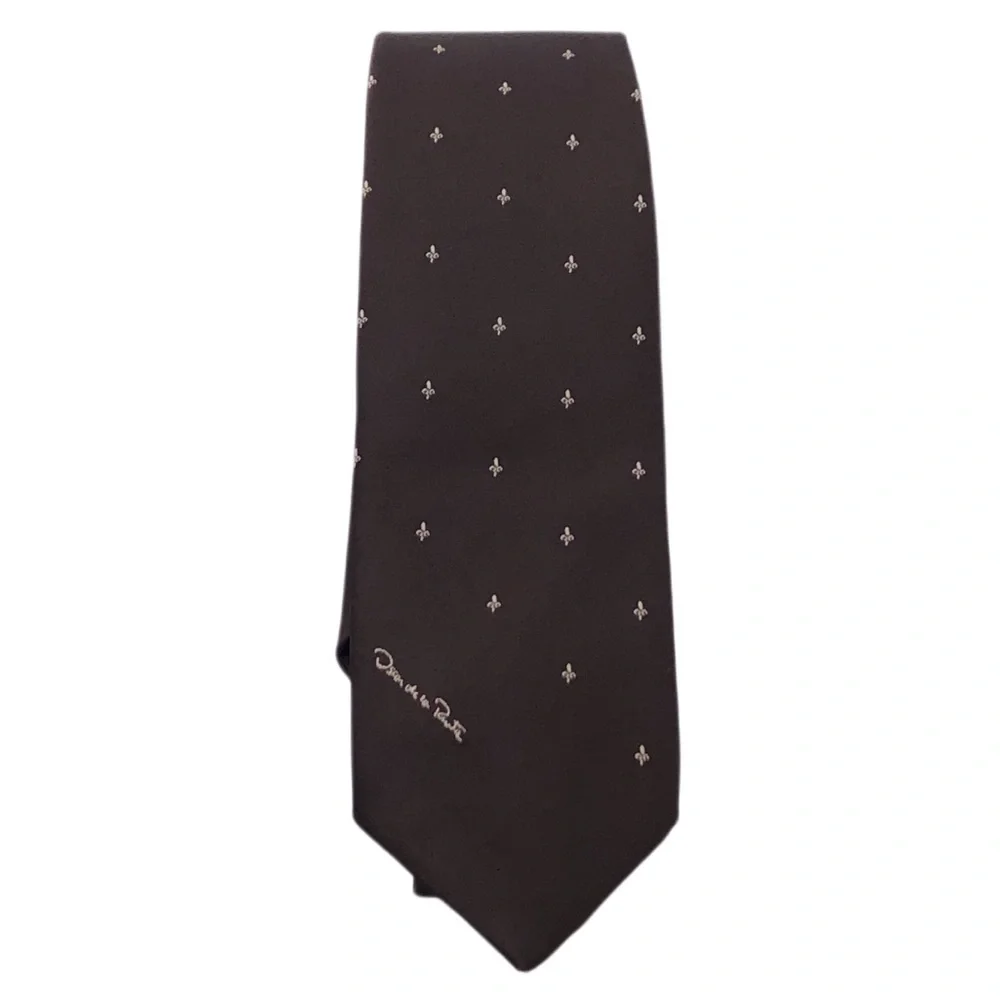 Oscar de la Renta Embroidered Fleur de lis Chocolate Brown Men’s Necktie
